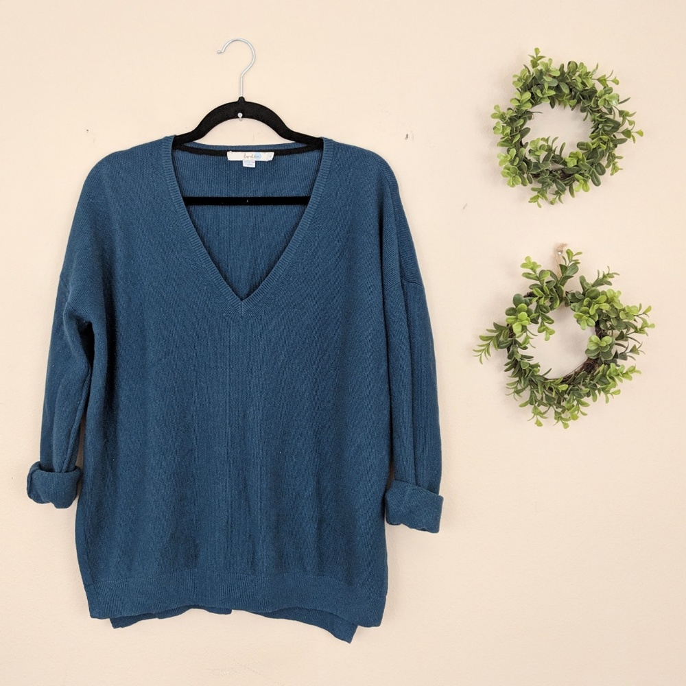 Boden | Teal Waffle Knit V-Neck Sweater Large